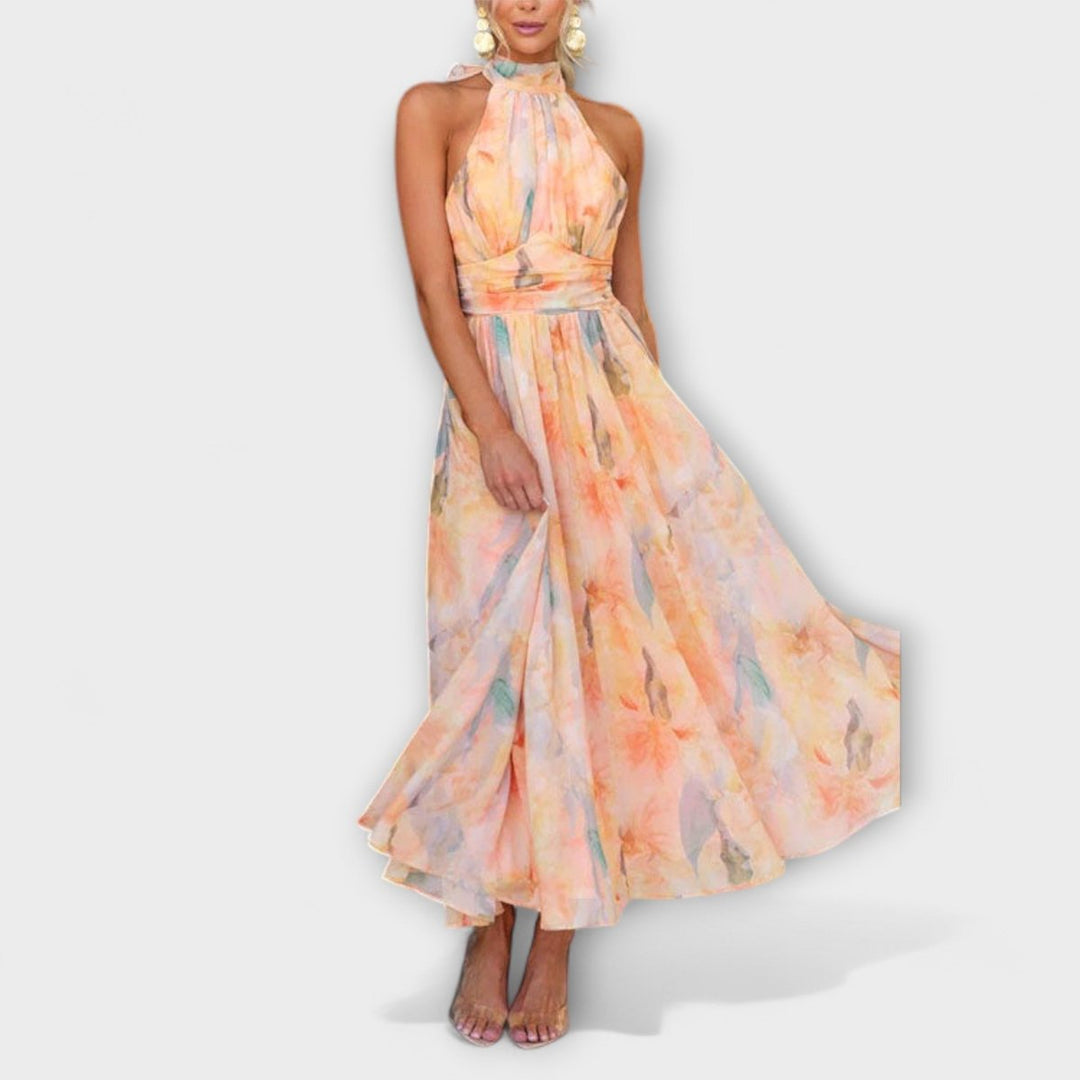 Dames Aquarel Halterneck Cocktail Party Dress Maxi Jurk