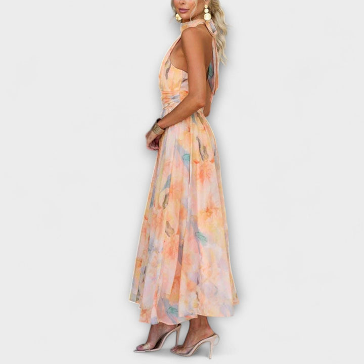 Dames Aquarel Halterneck Cocktail Party Dress Maxi Jurk