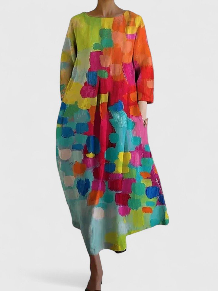 Dames Aquarel Schildpad Print Midi Jurk - Flower 3