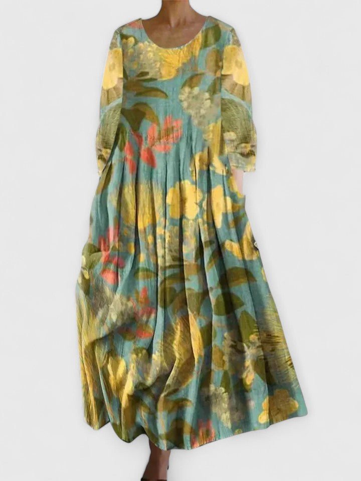 Dames Aquarel Schildpad Print Midi Jurk - Flower 4