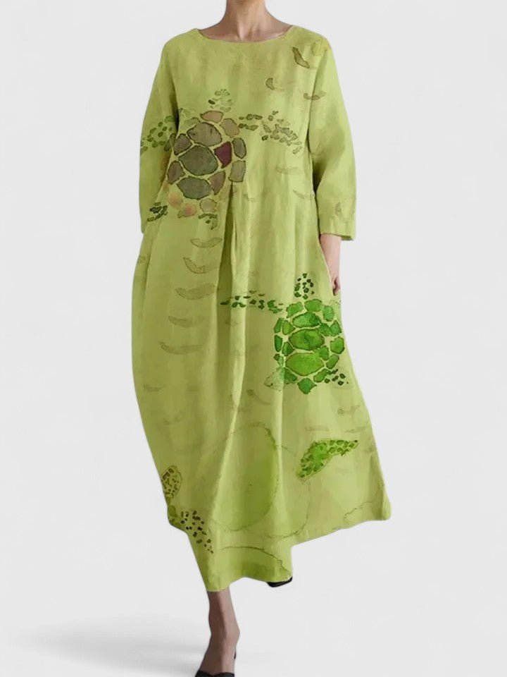 Dames Aquarel Schildpad Print Midi Jurk - Flower 5