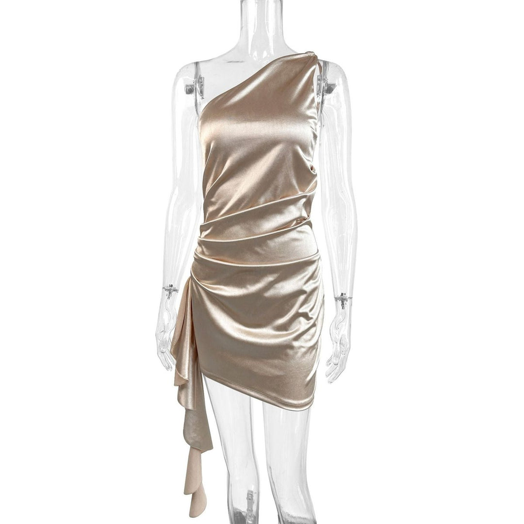Dames Asymmetrische Gedrapeerde Satijnen Cocktail Dress