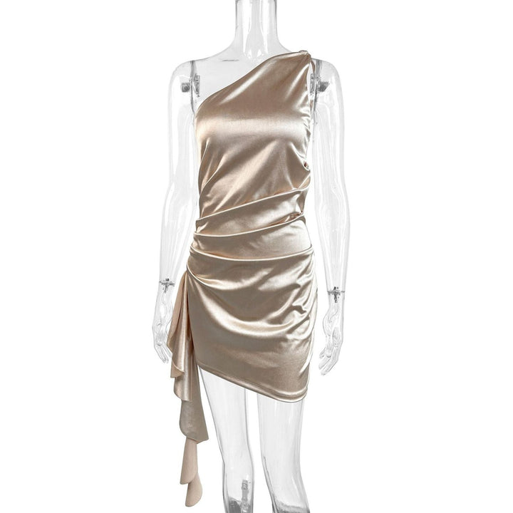Dames Asymmetrische Gedrapeerde Satijnen Cocktail Dress