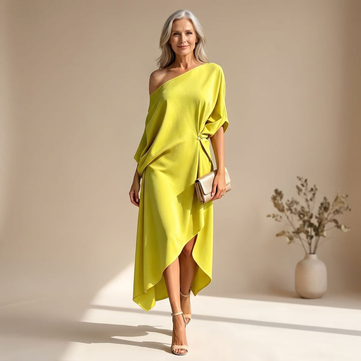 Dames Asymmetrische One-Shoulder Feestjurk Maxi Jurk - Geel