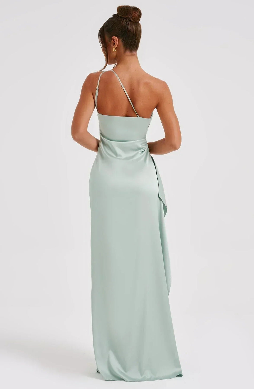 Dames Asymmetrische One-Shoulder Satijnen Maxi Jurk Hoge Split