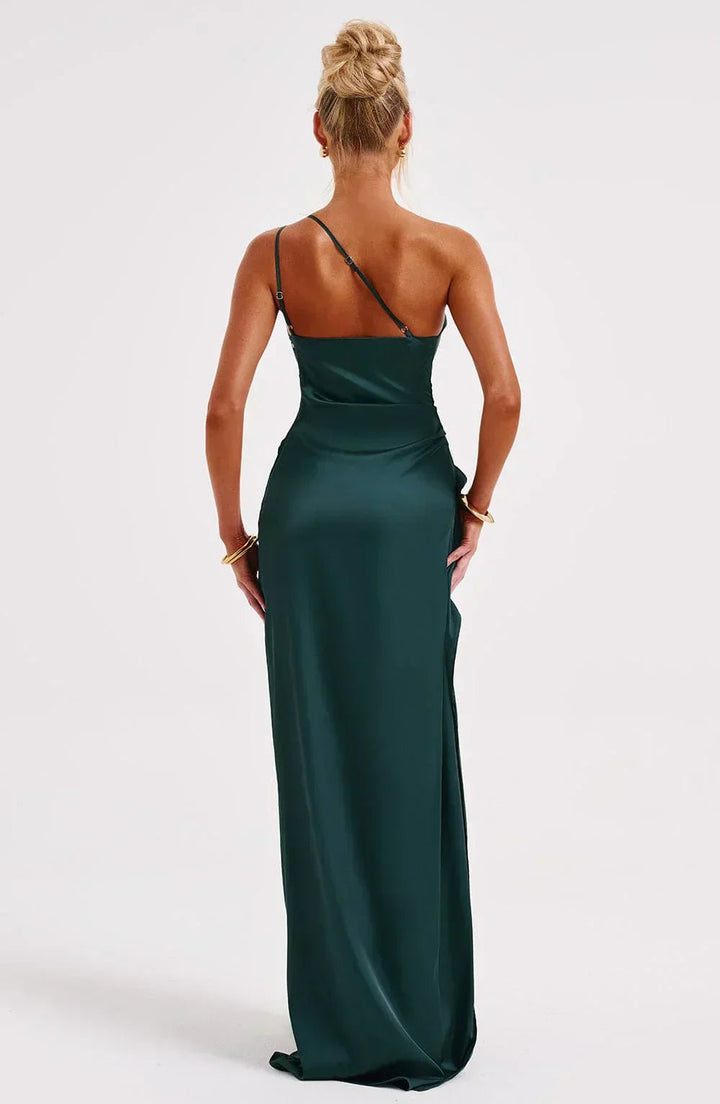 Dames Asymmetrische One-Shoulder Satijnen Maxi Jurk Hoge Split