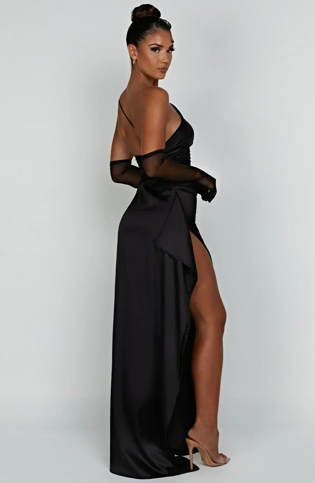 Dames Asymmetrische One-Shoulder Satijnen Maxi Jurk Hoge Split
