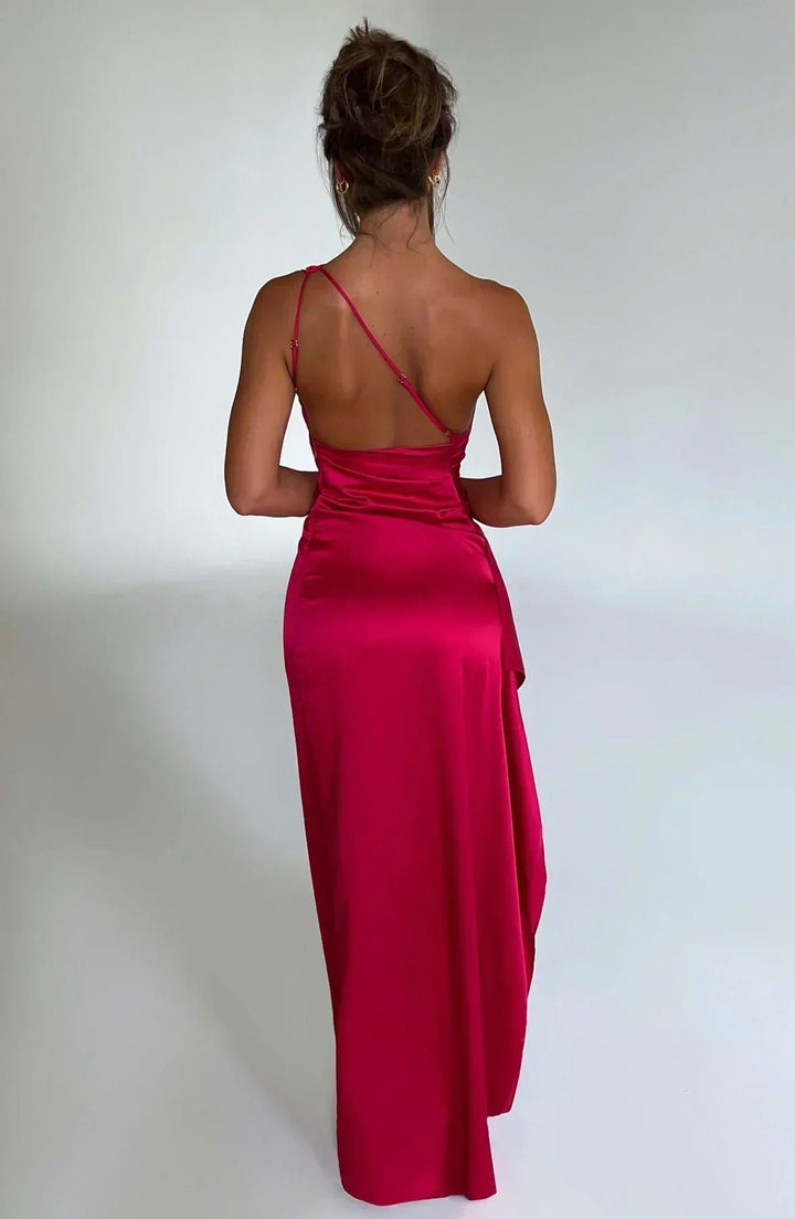 Dames Asymmetrische One-Shoulder Satijnen Maxi Jurk Hoge Split
