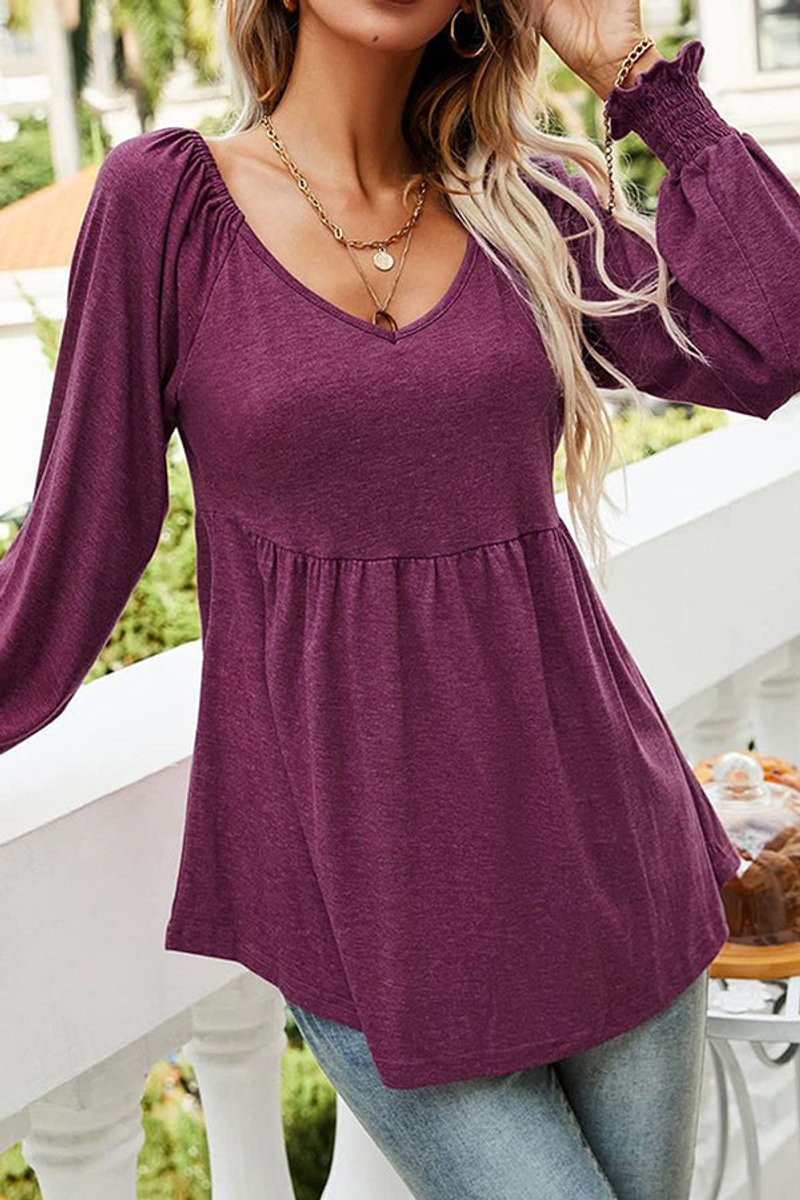 Dames Babydoll V-hals Lange Mouw Casual Tunic - Vintrode