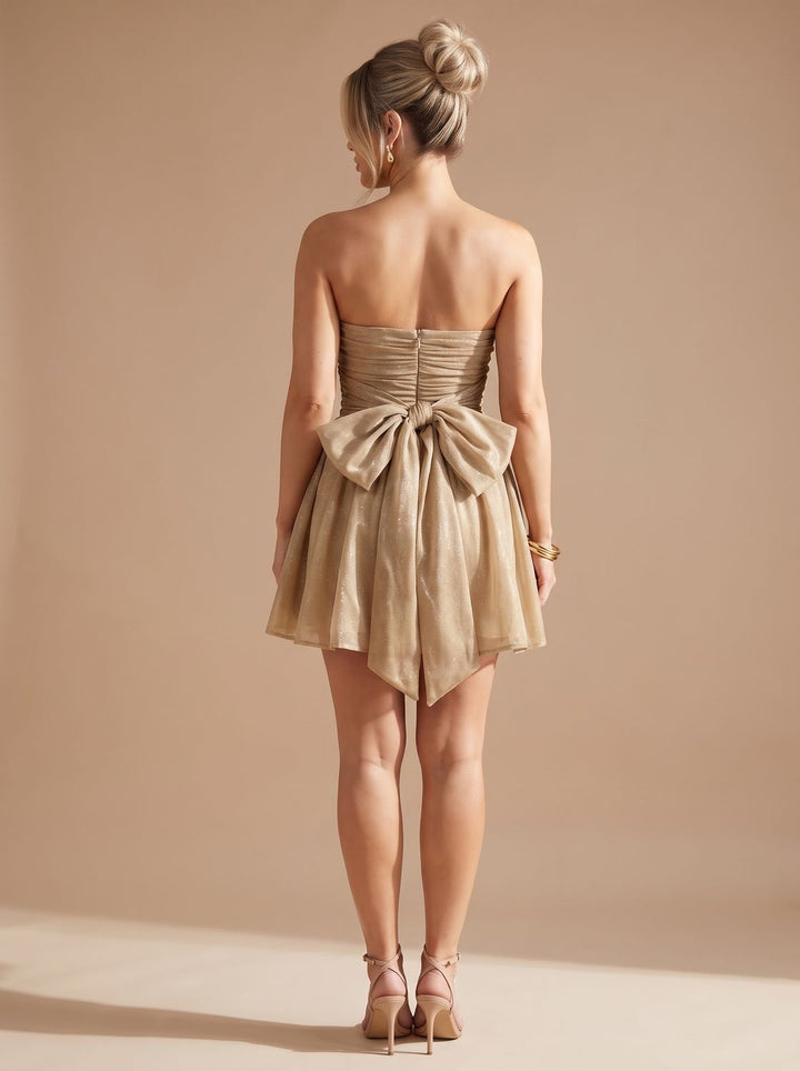 Dames Bandeau Mini Feestjurk Strapless Glitter Strik