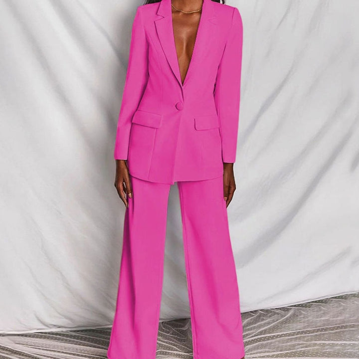 Dames Blazer en Pantalon Set Getailleerde Chique Zakelijke Look - Roze