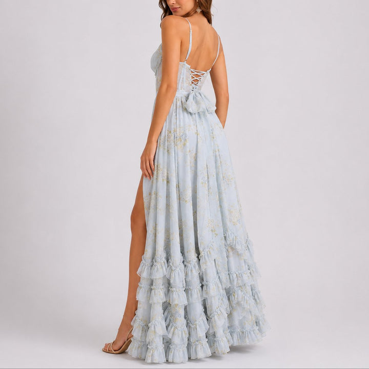 Dames Bloemen Corset Maxi Jurk Bruiloft Gast Herfst