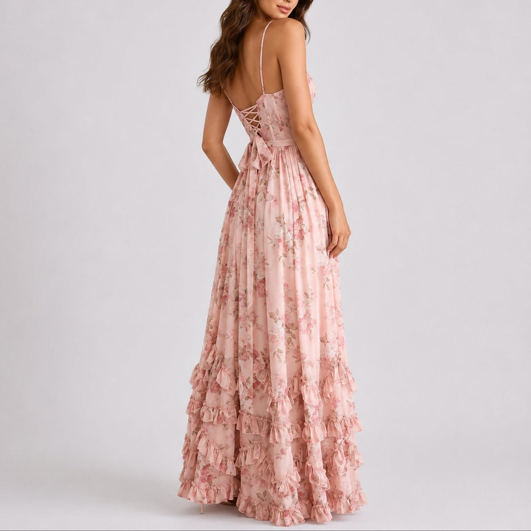 Dames Bloemen Corset Maxi Jurk Bruiloft Gast Herfst