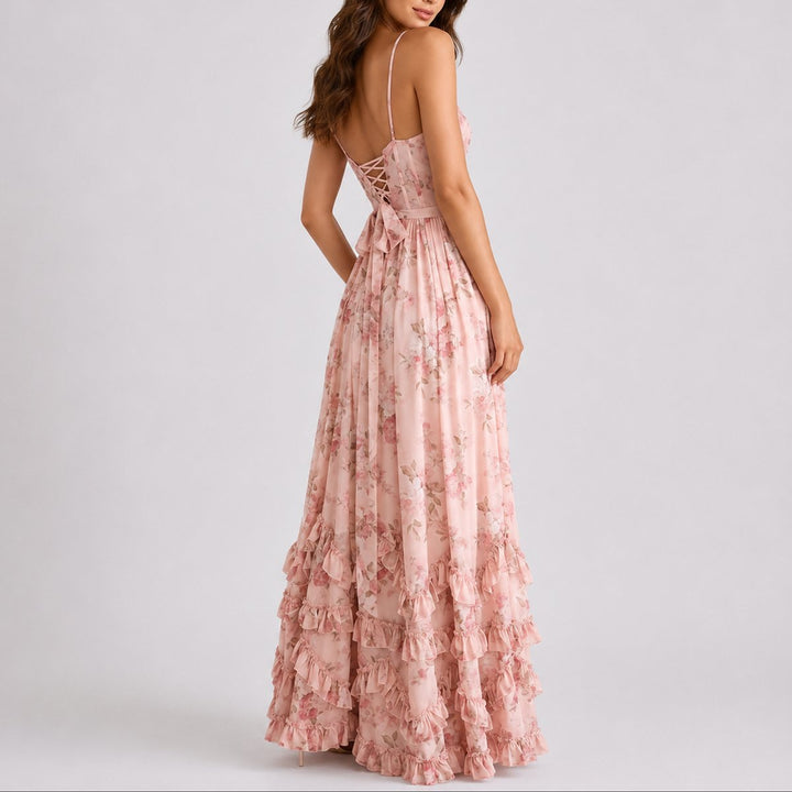 Dames Bloemen Corset Maxi Jurk Bruiloft Gast Herfst