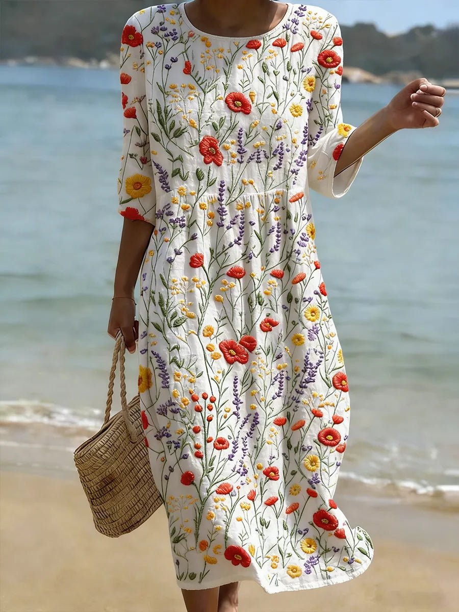 Dames Bloemen Maxi-jurk Wijdvallend Driekwart Mouw