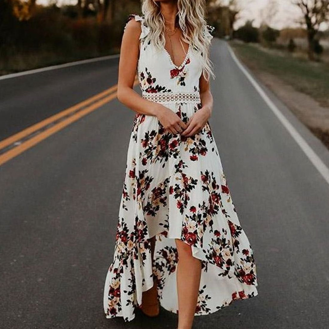 Dames Bloemen Maxi Zomerjurk V-hals Mouwloos