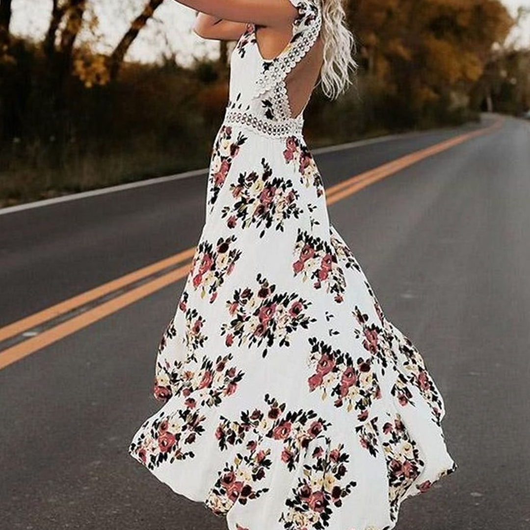 Dames Bloemen Maxi Zomerjurk V-hals Mouwloos