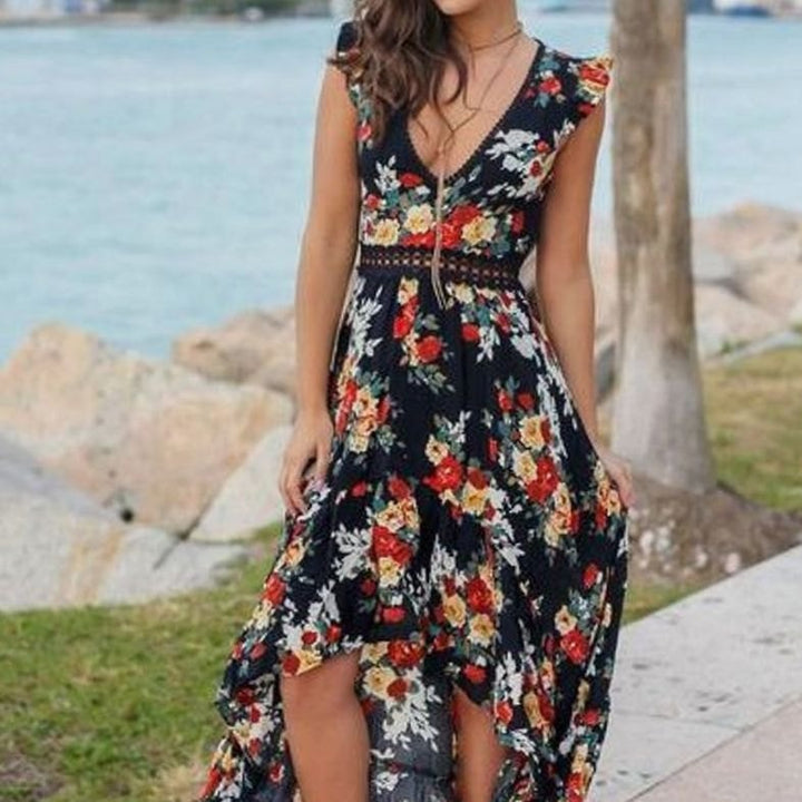 Dames Bloemen Maxi Zomerjurk V-hals Mouwloos