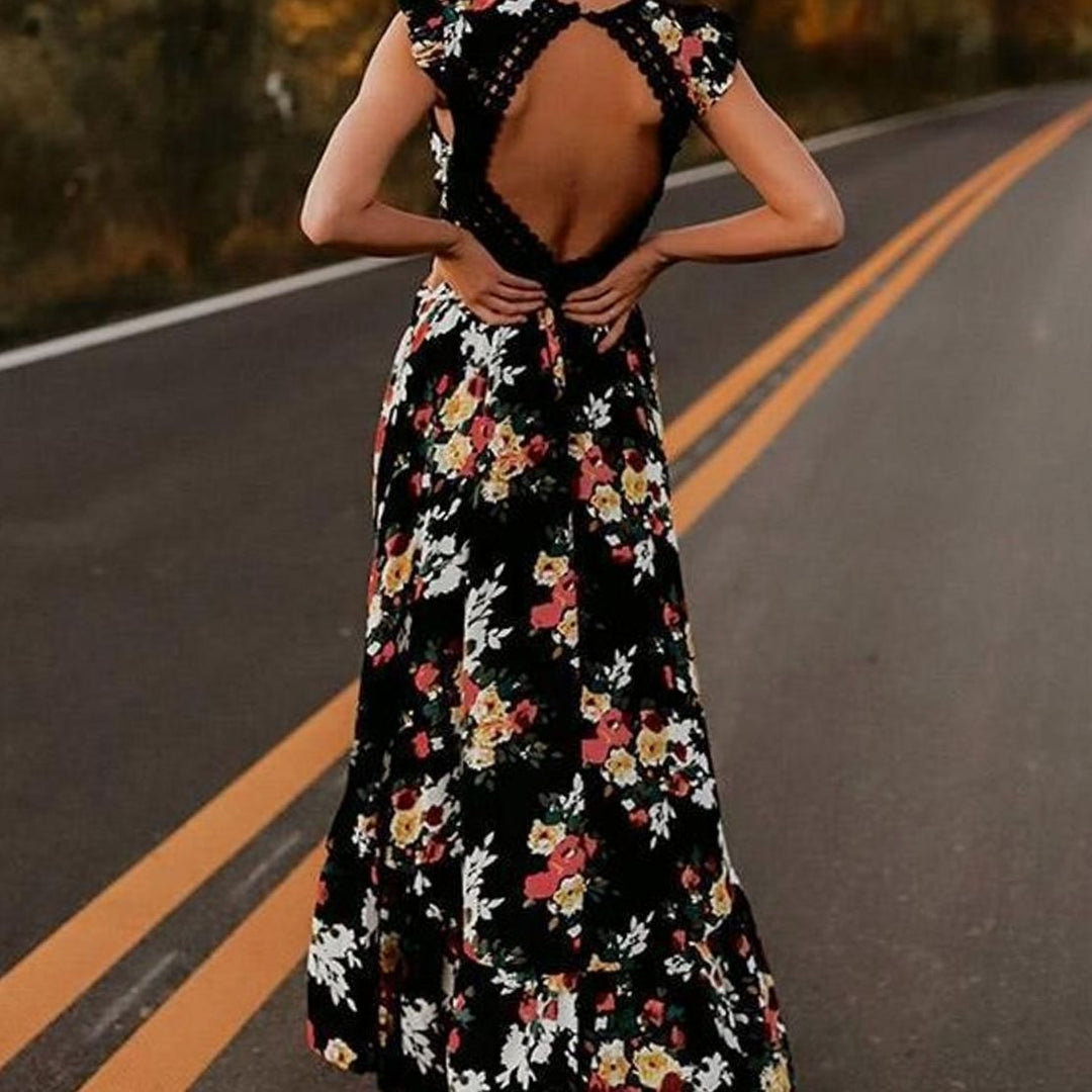 Dames Bloemen Maxi Zomerjurk V-hals Mouwloos