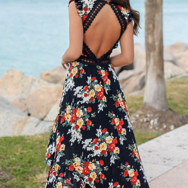 Dames Bloemen Maxi Zomerjurk V-hals Mouwloos