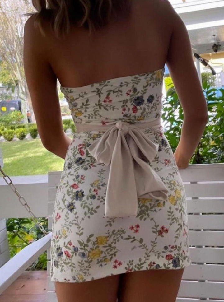 Dames Bloemen Tube Jurk Strapless Zomer Minijurk