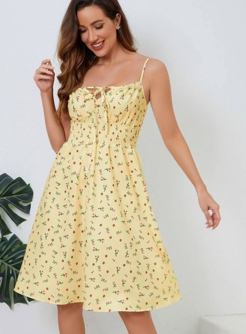 Dames Bloemenprint Cami Zomerjurk Verstelbare Trekkoord