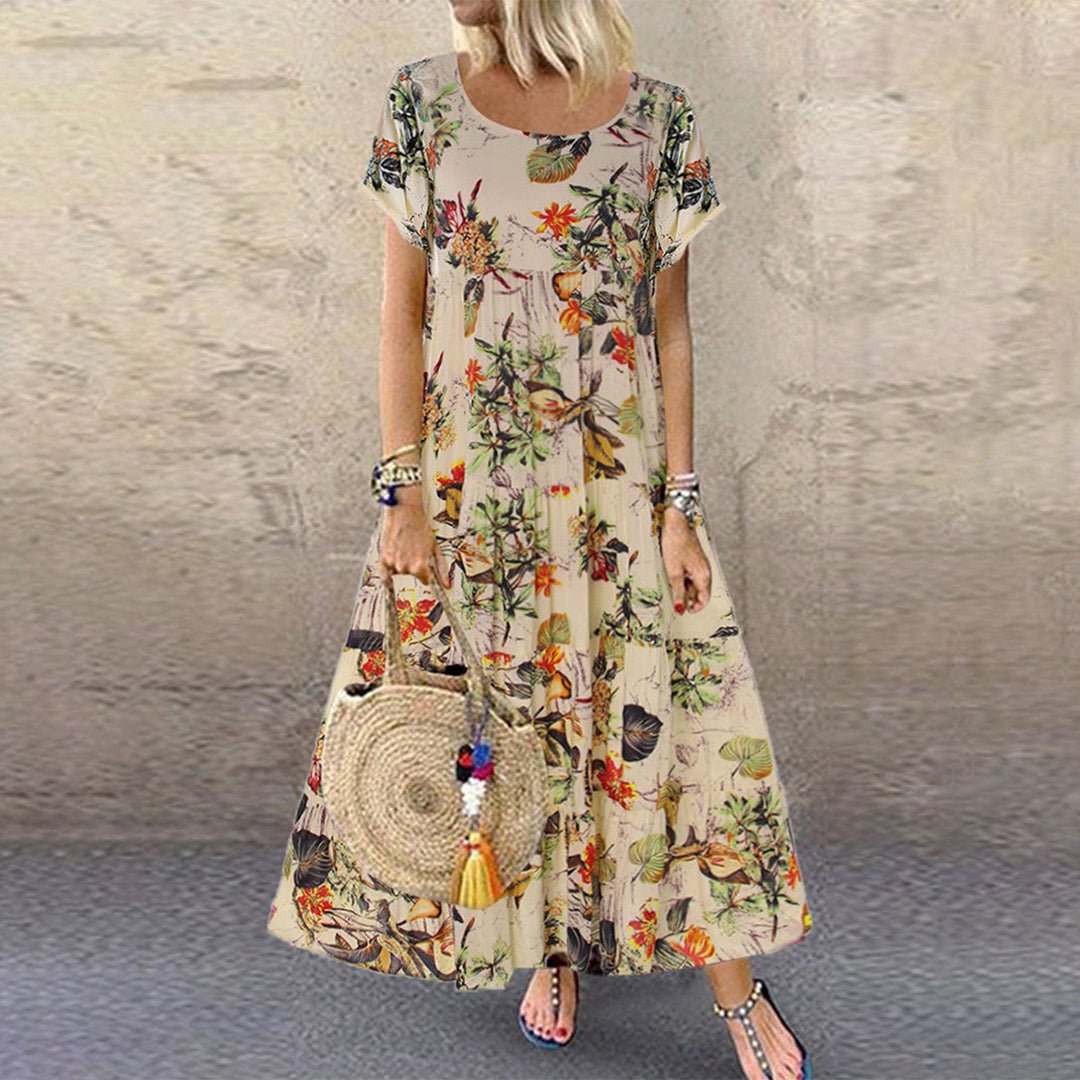 Dames Bloemenprint Loose-Fit Korte Mouw Maxi-jurk - Orange