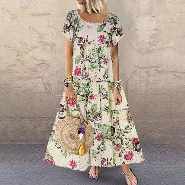 Dames Bloemenprint Loose-Fit Korte Mouw Maxi-jurk - Purple