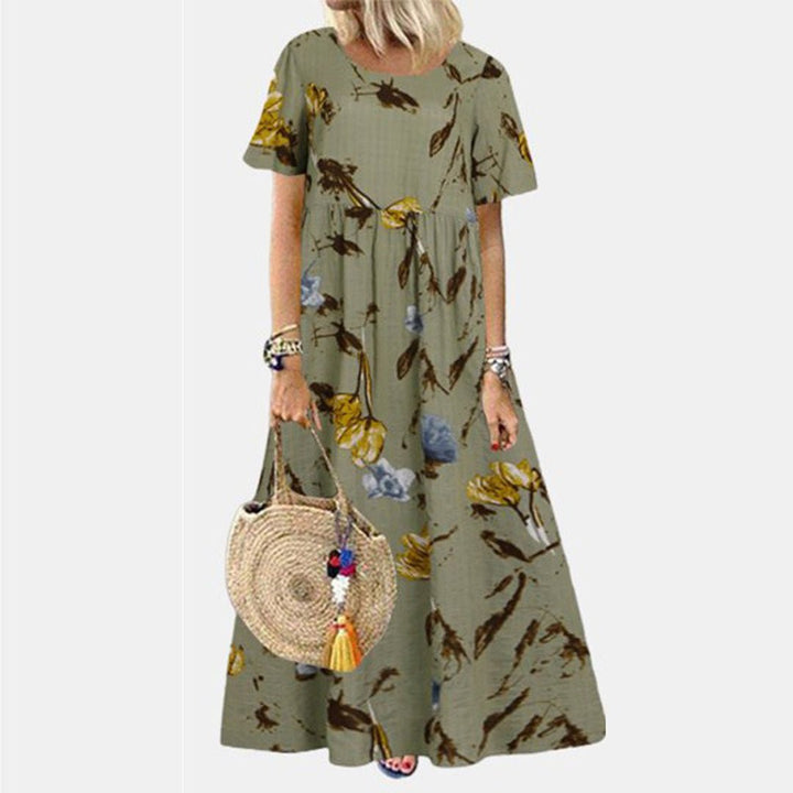 Dames Bloemenprint Loose-Fit Korte Mouw Maxi-jurk - Green
