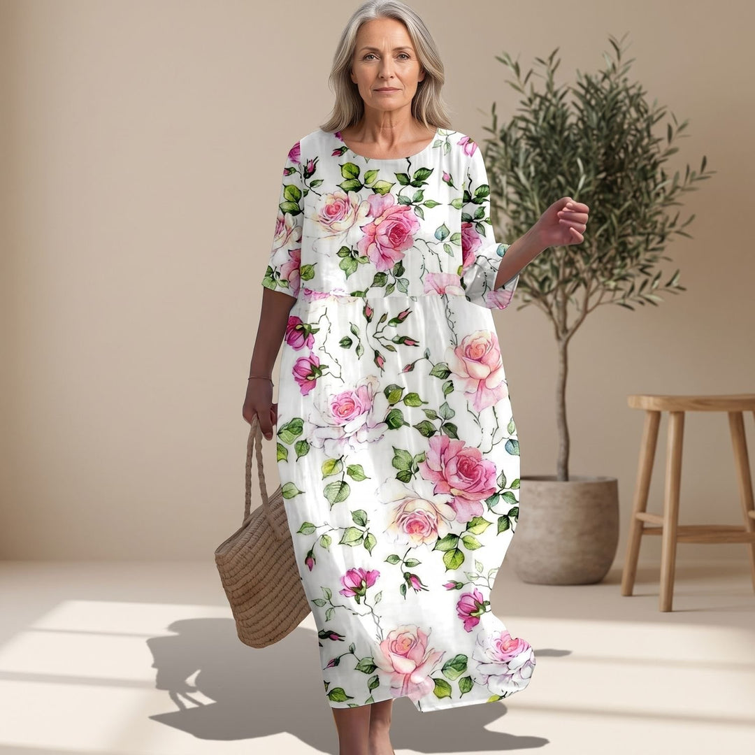 Dames Bloemenprint Maxi-jurk met 3/4 Mouw Wijde Pasvorm - Bloemenprint