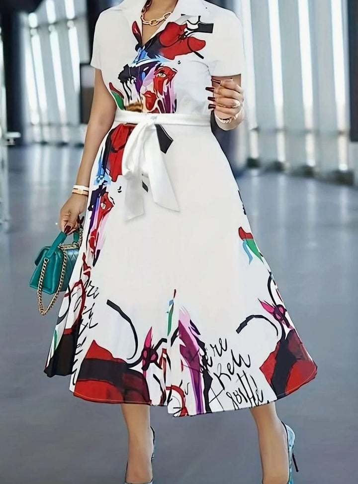 Dames Bloemenprint Maxi Zomerjurk met Knopen Korte Mouw