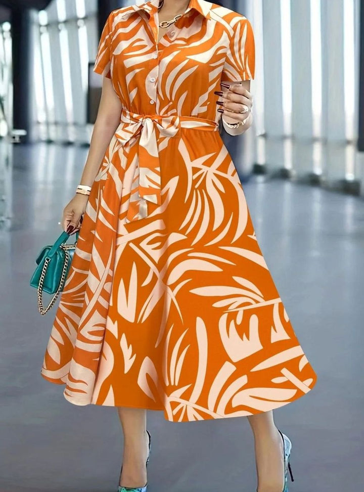 Dames Bloemenprint Maxi Zomerjurk met Knopen Korte Mouw