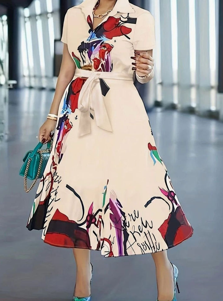 Dames Bloemenprint Maxi Zomerjurk met Knopen Korte Mouw