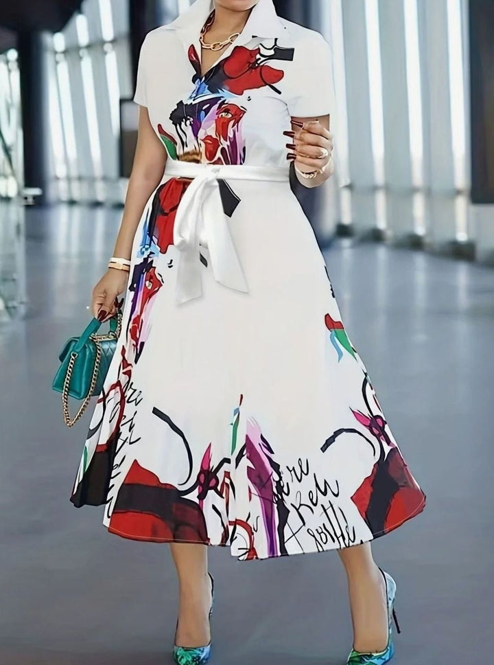 Dames Bloemenprint Maxi Zomerjurk met Knopen Korte Mouw - Wit