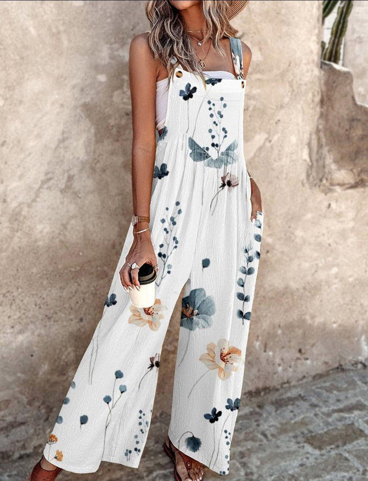 Dames Bloemenprint Mouwloze Wide-Leg Overall Jumpsuit