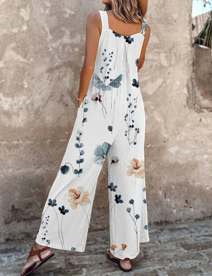 Dames Bloemenprint Mouwloze Wide-Leg Overall Jumpsuit