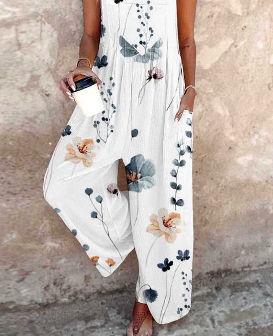 Dames Bloemenprint Mouwloze Wide-Leg Overall Jumpsuit