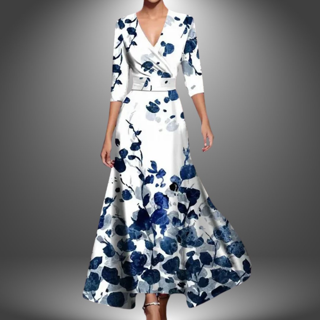 Dames Bloemenprint V-hals Maxi Wikkeljurk met Halve Mouw - White