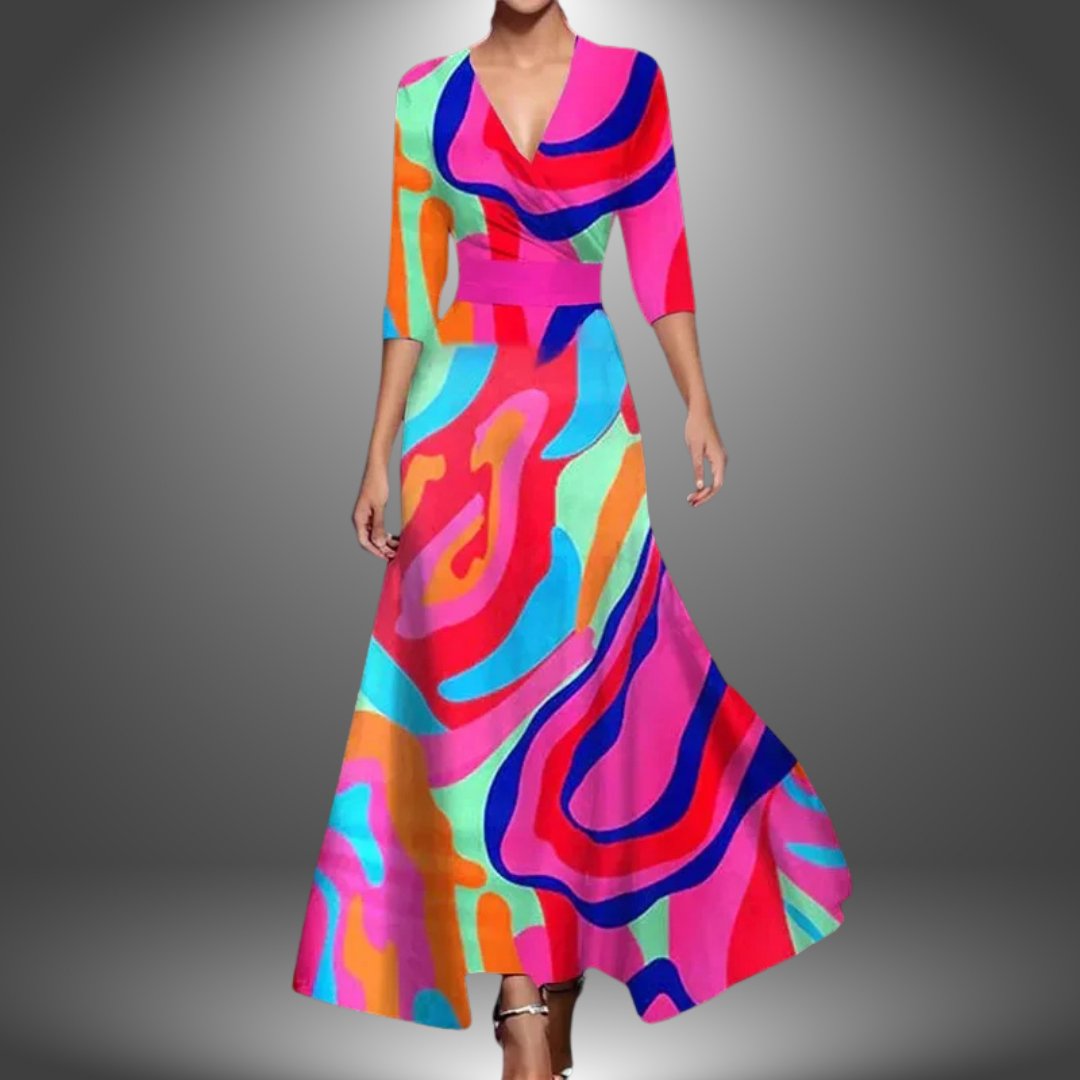 Dames Bloemenprint V-hals Maxi Wikkeljurk met Halve Mouw - Pink