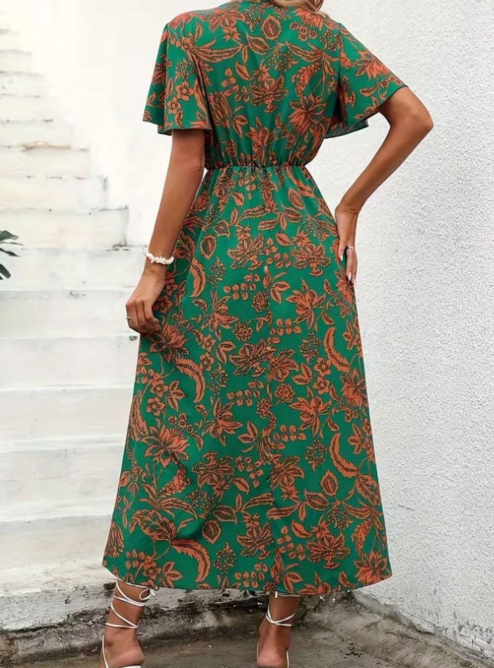 Dames Bloemenprint V-hals Midi Wikkeljurk met Zijslit