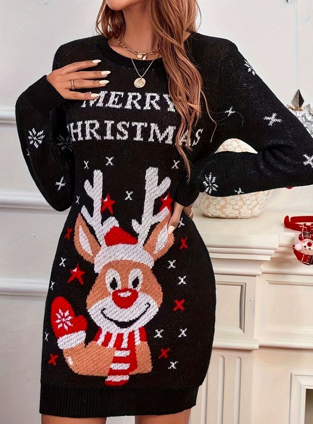 Dames Bodycon Feestjurk Gebreide Kerstjurk Rendierpatroon