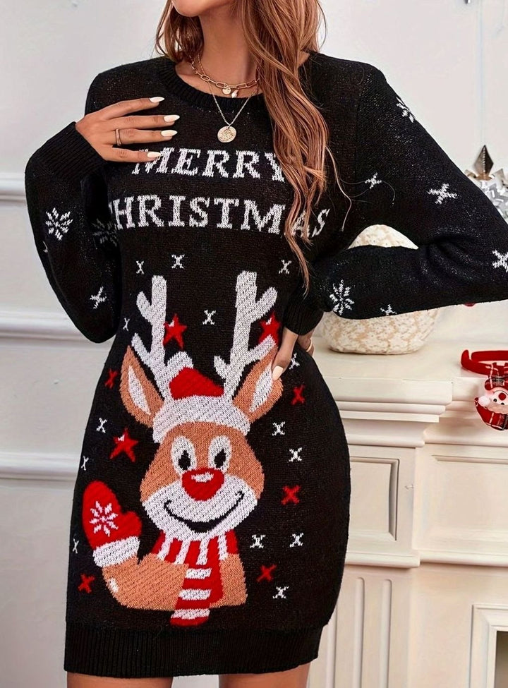 Dames Bodycon Feestjurk Gebreide Kerstjurk Rendierpatroon