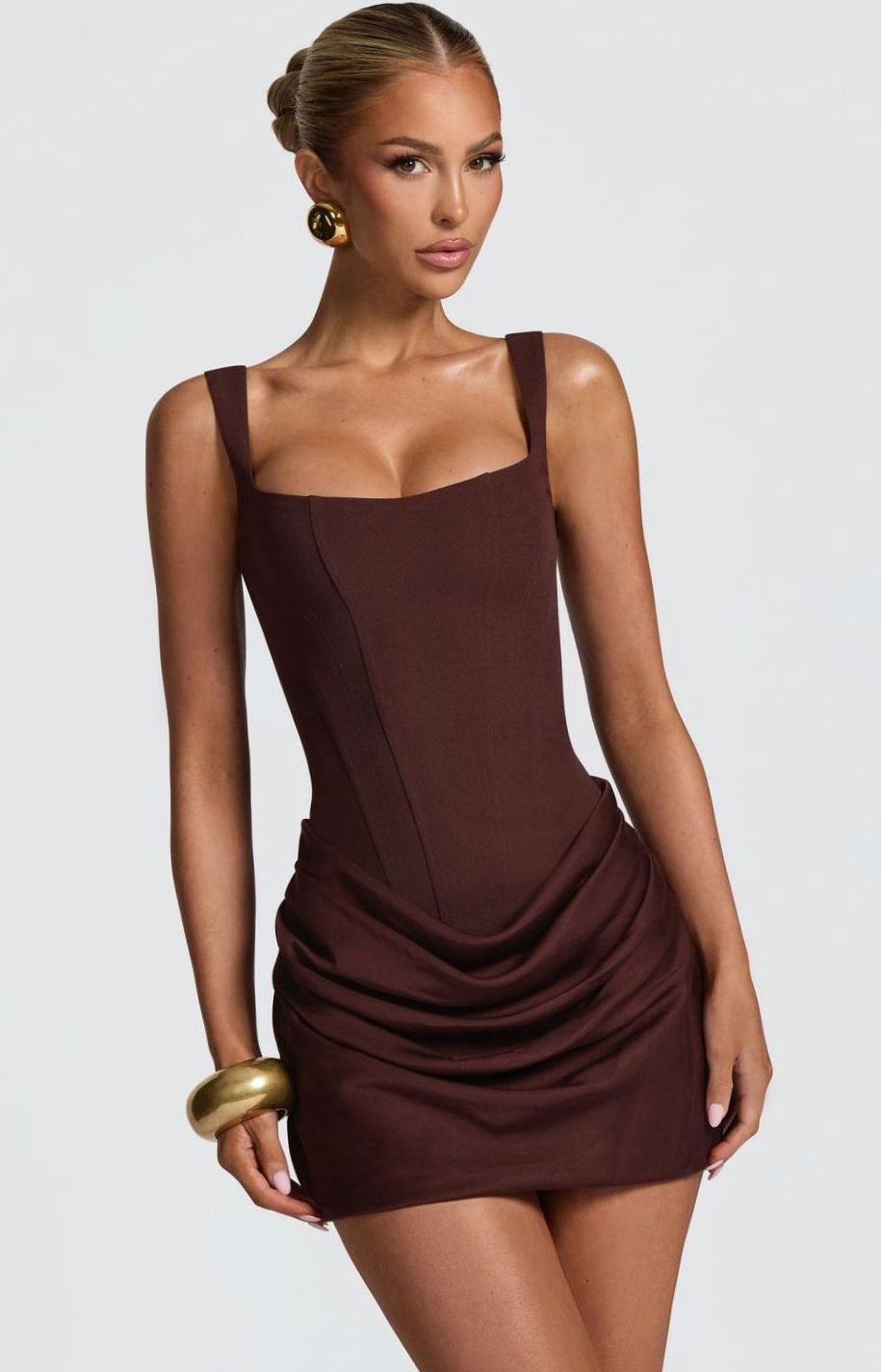 Dames Bodycon Feestjurk Vierkante Halslijn Geplooide Mini