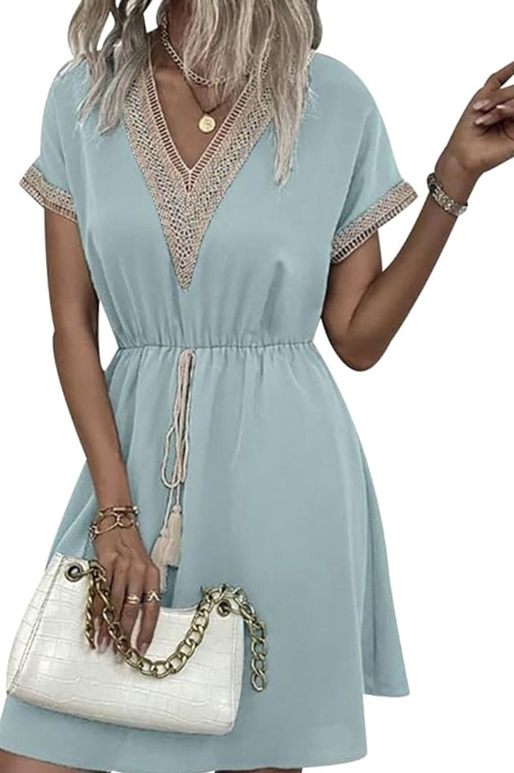Dames Boheemse V-hals Mini Zomerjurk Elastische Taille