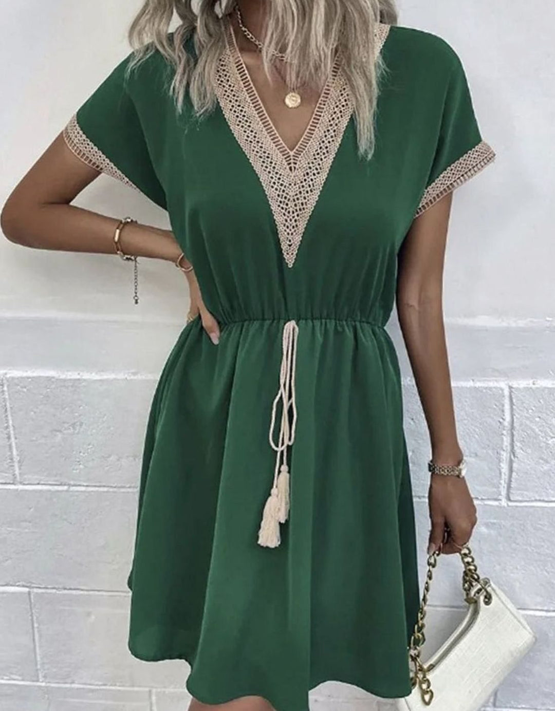 Dames Boheemse V-hals Mini Zomerjurk Elastische Taille