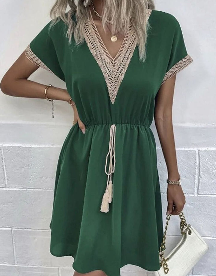 Dames Boheemse V-hals Mini Zomerjurk Elastische Taille