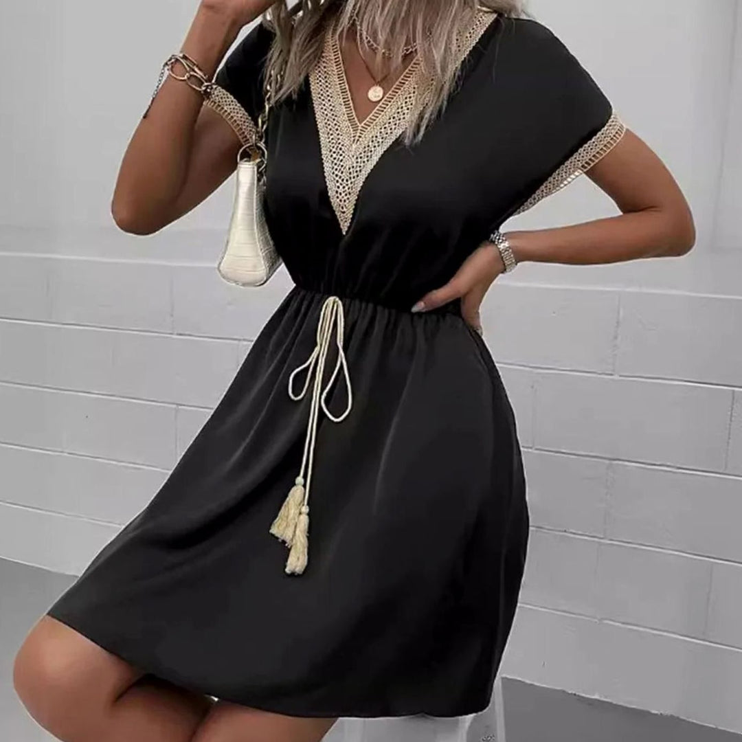 Dames Boheemse V-hals Mini Zomerjurk Elastische Taille