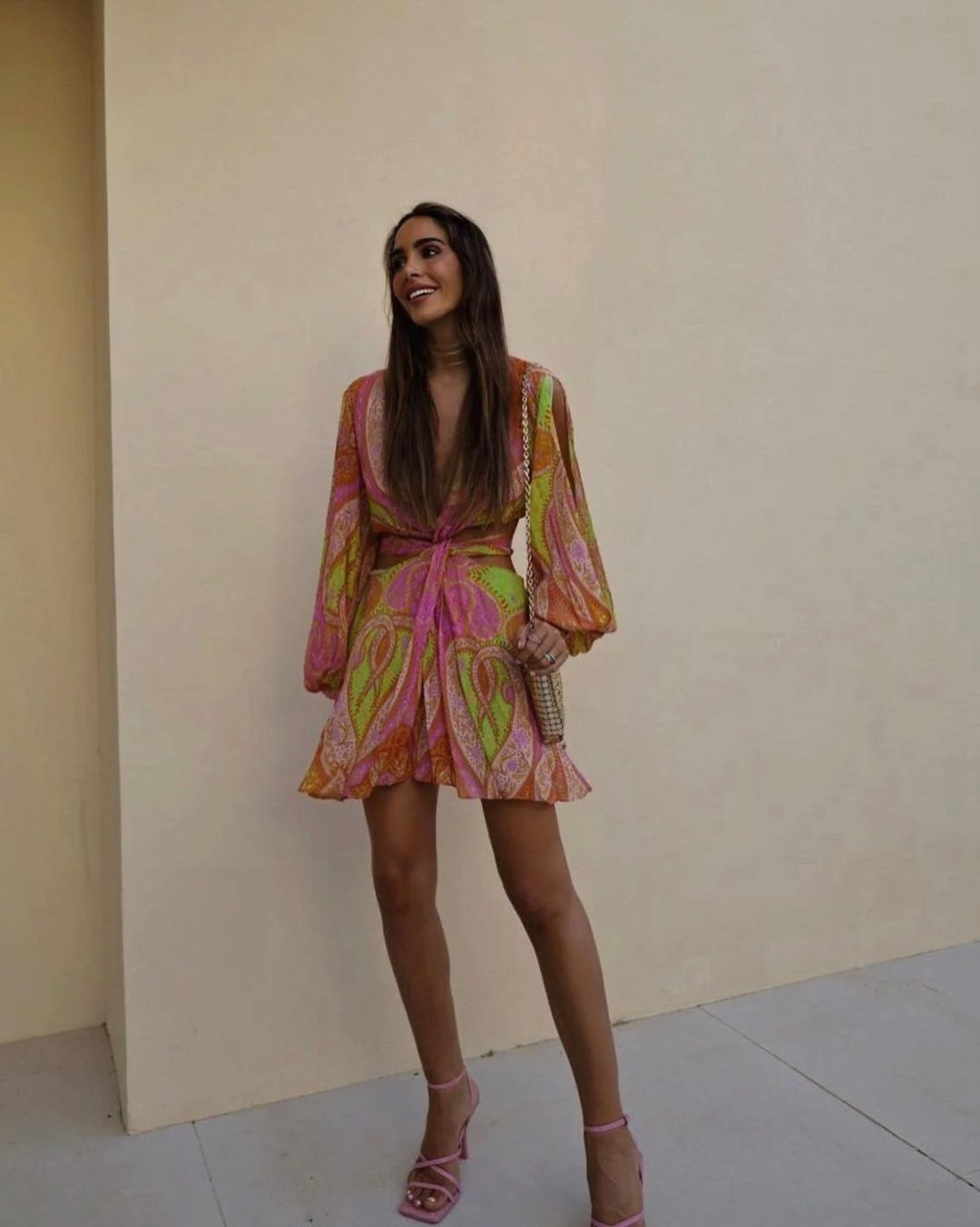 Dames Boheemse V-hals Mini Zomerjurk Paisley Print