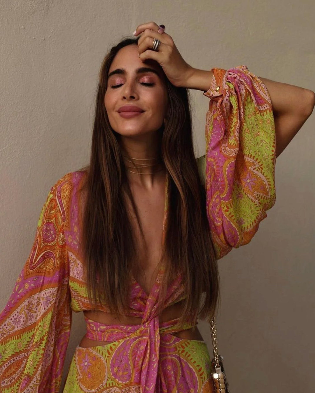 Dames Boheemse V-hals Mini Zomerjurk Paisley Print