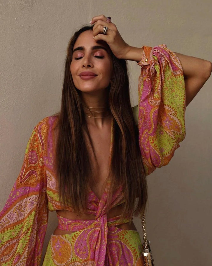 Dames Boheemse V-hals Mini Zomerjurk Paisley Print